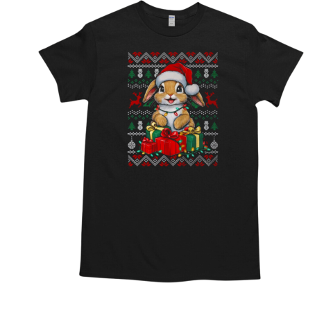 Rabbit Bunny Xmas Lights Santa Hat Bunny Ugly Christmas T-Shirt