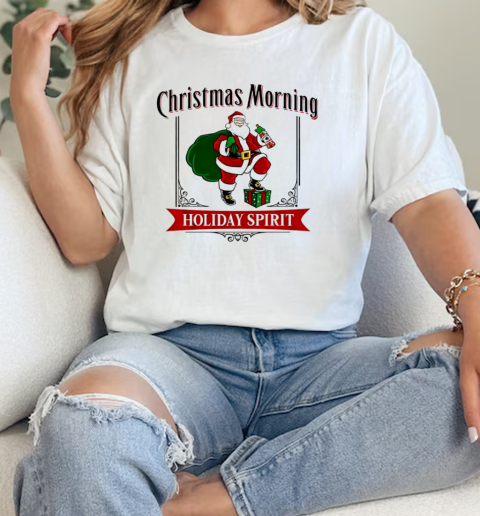 Santa Christmas morning holiday spirit label  Classic Womens T-shirt