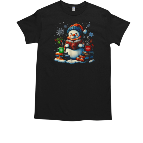 Snowman Reading Book Lovers Christmas Bookworm Librarian T-Shirt