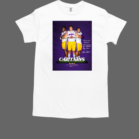 LSU Tigers Captains November 30 2024 Oklahoma Will Campbell Greg Penn III Josh Williams Here Come The Tigers T-Shirt