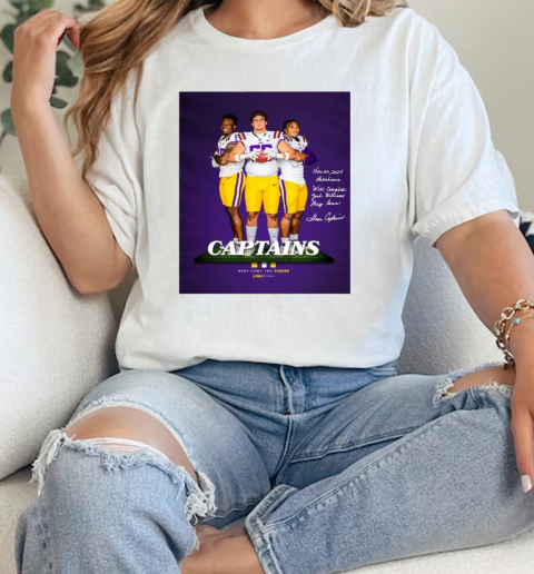 LSU Tigers Captains November 30 2024 Oklahoma Will Campbell Greg Penn III Josh Williams Here Come The Tigers  Classic Womens T-shirt