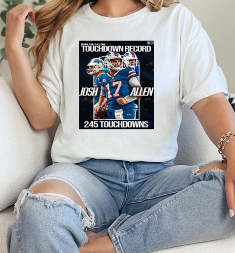 NFL Football Josh Allen Buffalo Bills All Time Touchdown Record 245 Touchdowns  Classic Womens T-shirt