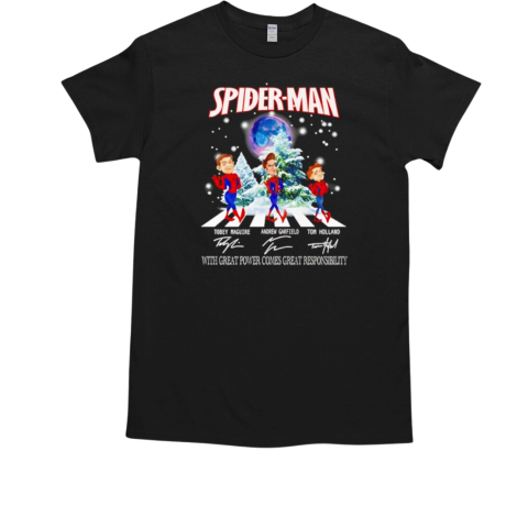 Spider Man with great power comes great responsibility signatures T-Shirt