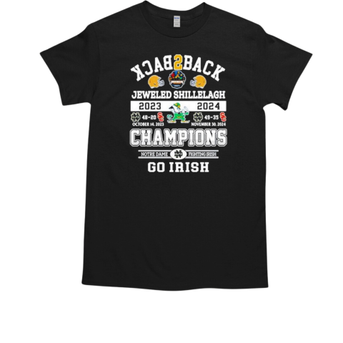 Back2Back Notre Dame Fighting Irish 2024 Jeweled Shillelagh Champions Go Irish T-Shirt