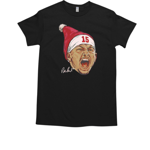 Kansas City Chiefs Patrick Mahomes wearing Santa hat signature T-Shirt