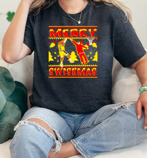 Merry Swishmas Santa and LeBron James Lakers ugly Christmas  Classic Womens T-shirt