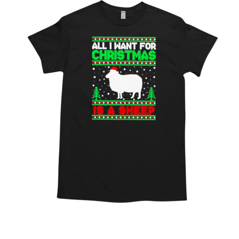 Santa Hat Ugly Christmas All I Want For Christmas Is A Sheep T-Shirt