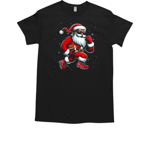 Santa Playing Football Men Boys Christmas Football Players T-Shirt