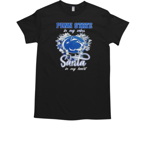 Penn State Nittany Lions in my veins Santa in my heart Christmas T-Shirt