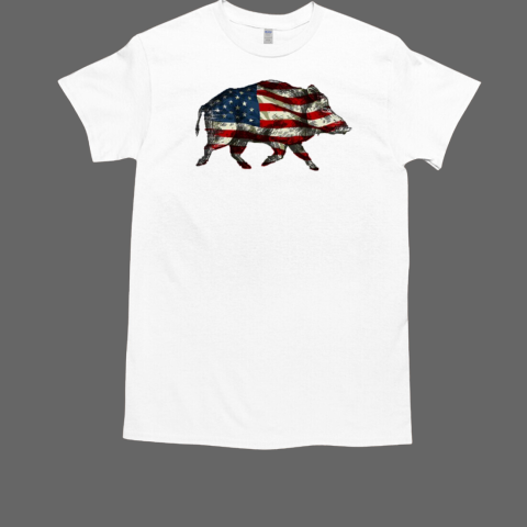 American Flag Feral Hog Wild Pig Hunting T-Shirt