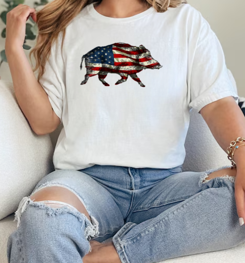 American Flag Feral Hog Wild Pig Hunting  Classic Womens T-shirt