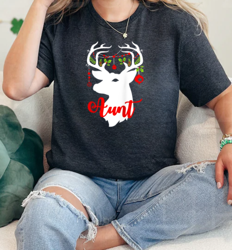 Aunt Reindeer Deer Matching Family Group Christmas Raglan Baseball Tee  Classic Womens T-shirt