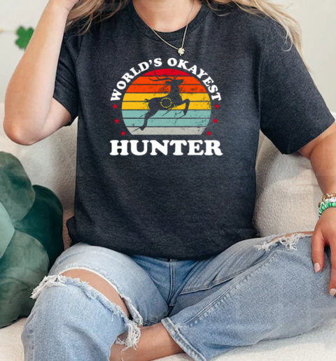 Worlds Okayest Hunter Deer Bow Hunting Funny Dad Mens  Classic Womens T-shirt