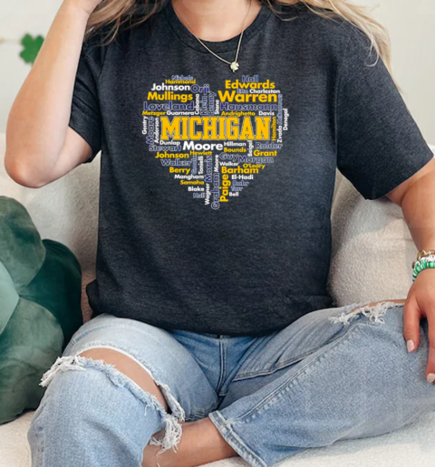 Michigan Wolverines football heart player names  Classic Womens T-shirt