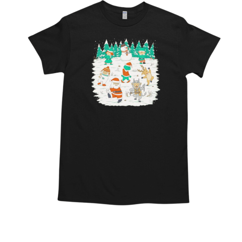 Snowman Grinch Krampus and Santa Claus Christmas dance T-Shirt