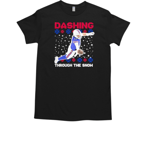 Bills Josh Allen dashing through the snow ugly Christmas T-Shirt