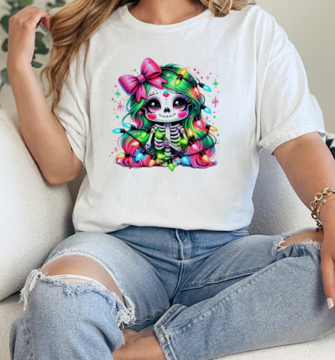 Girl skeleton with Christmas lights  Classic Womens T-shirt