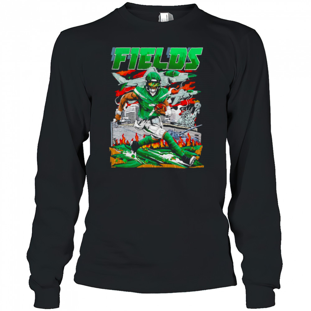 Justin Fields New York Jets comic style graphics shirt Long Sleeved