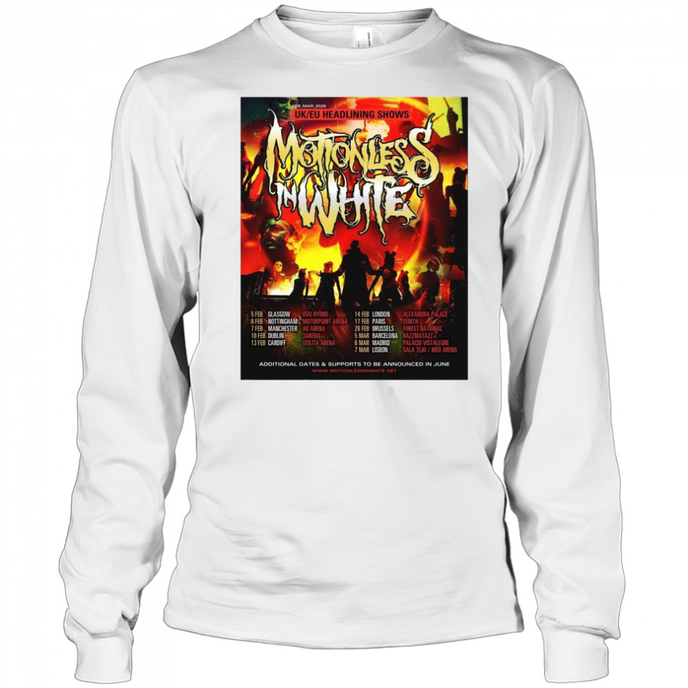 Knotfest EU UK Headlining Shows Motionless In White 5 Feb Glasgow Ovo Hydro 6 Feb Nottingham Motorpoint Arena t-shirt Long Sleeved