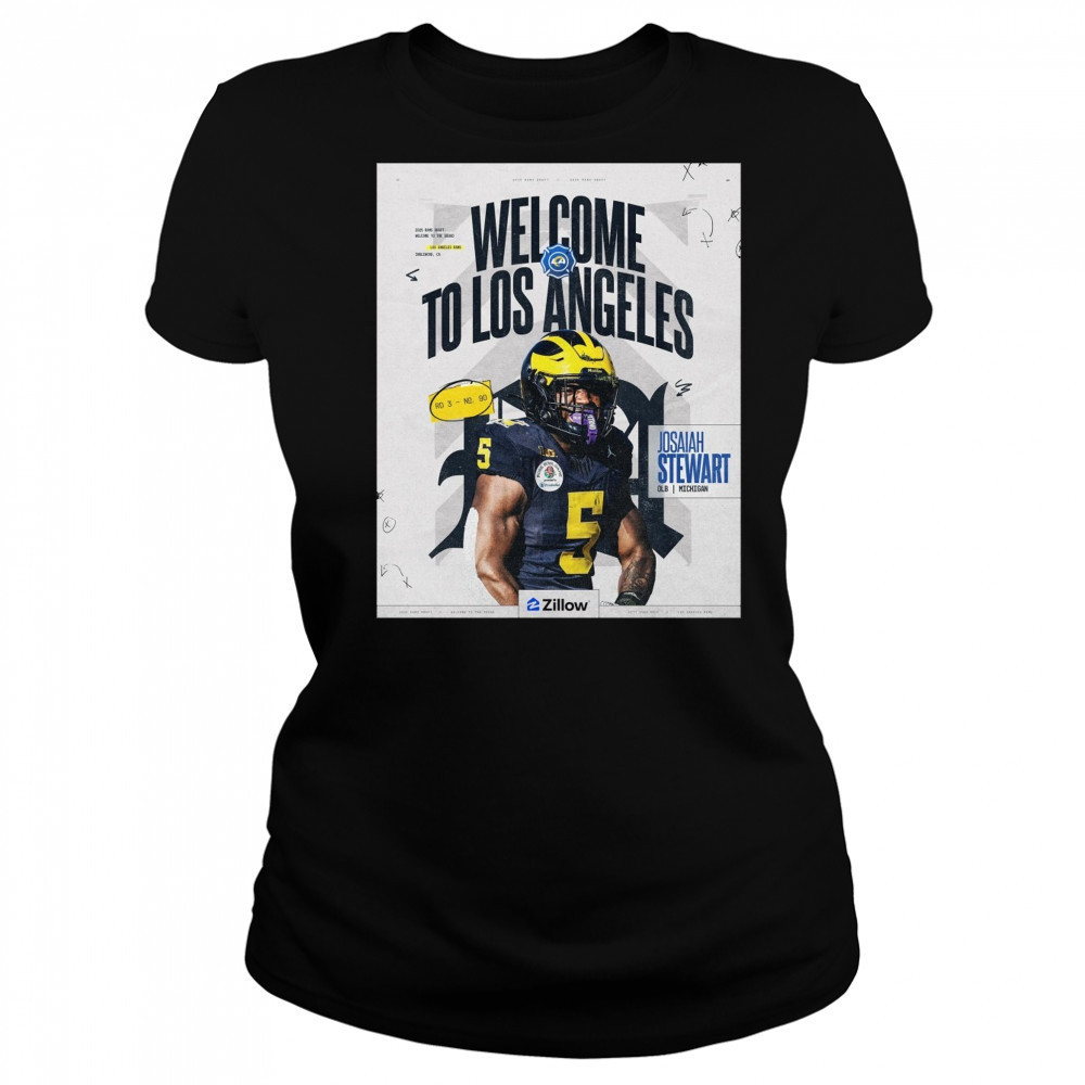Los Angeles Rams Josaiah Stewart OLB Michigan Welcome To Los Angeles 2025 NFL Draft Poster t-shirt Women's T-shirt