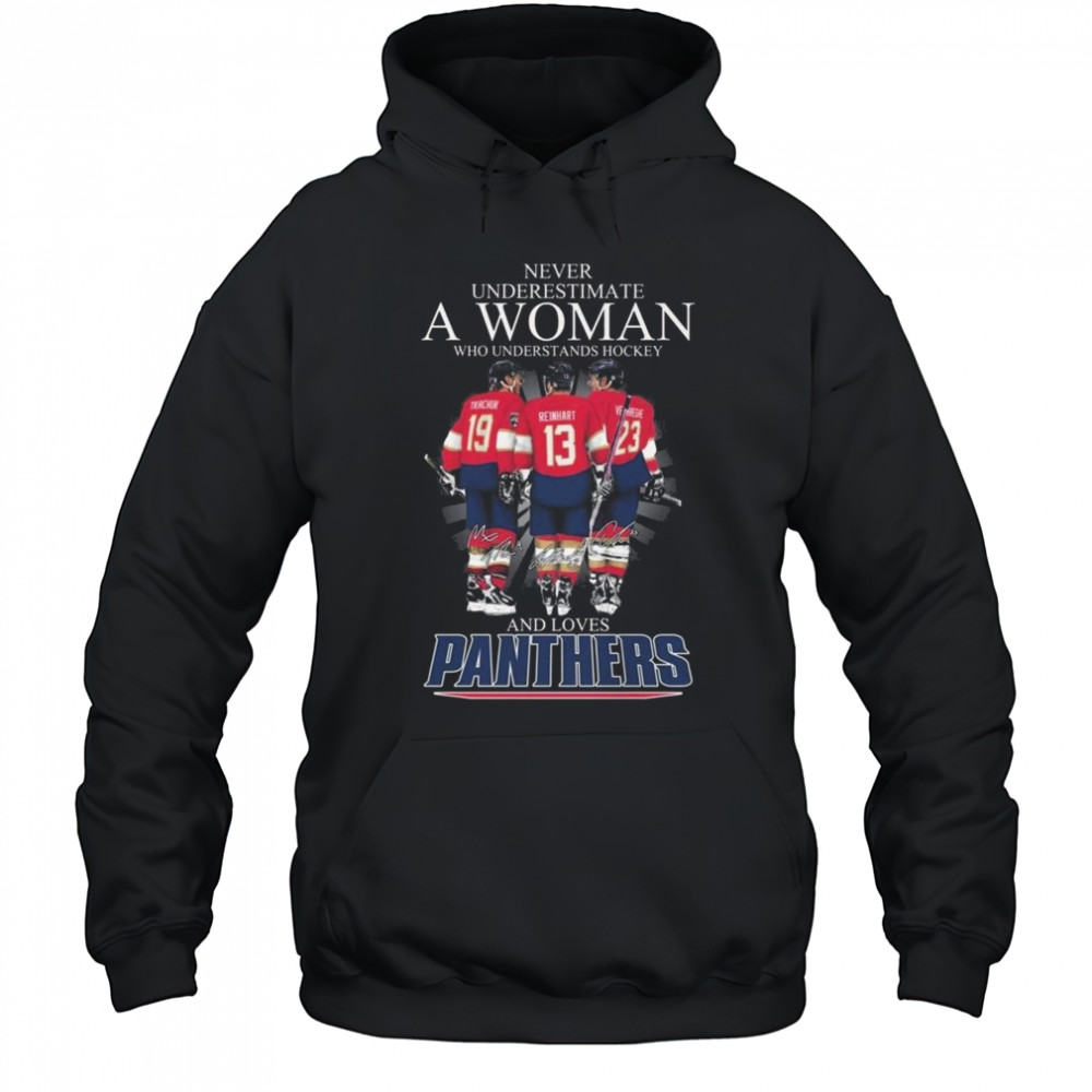 Never Underestimate A Woman Who Understands Hockey And Loves Florida Panthers Signatures 2025 Shirt Hoodie