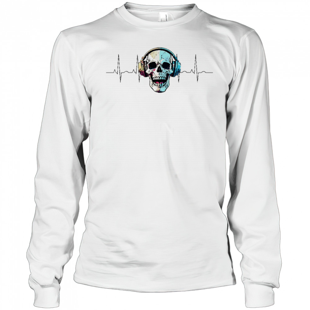 Skull music heart rate shirt Long Sleeved