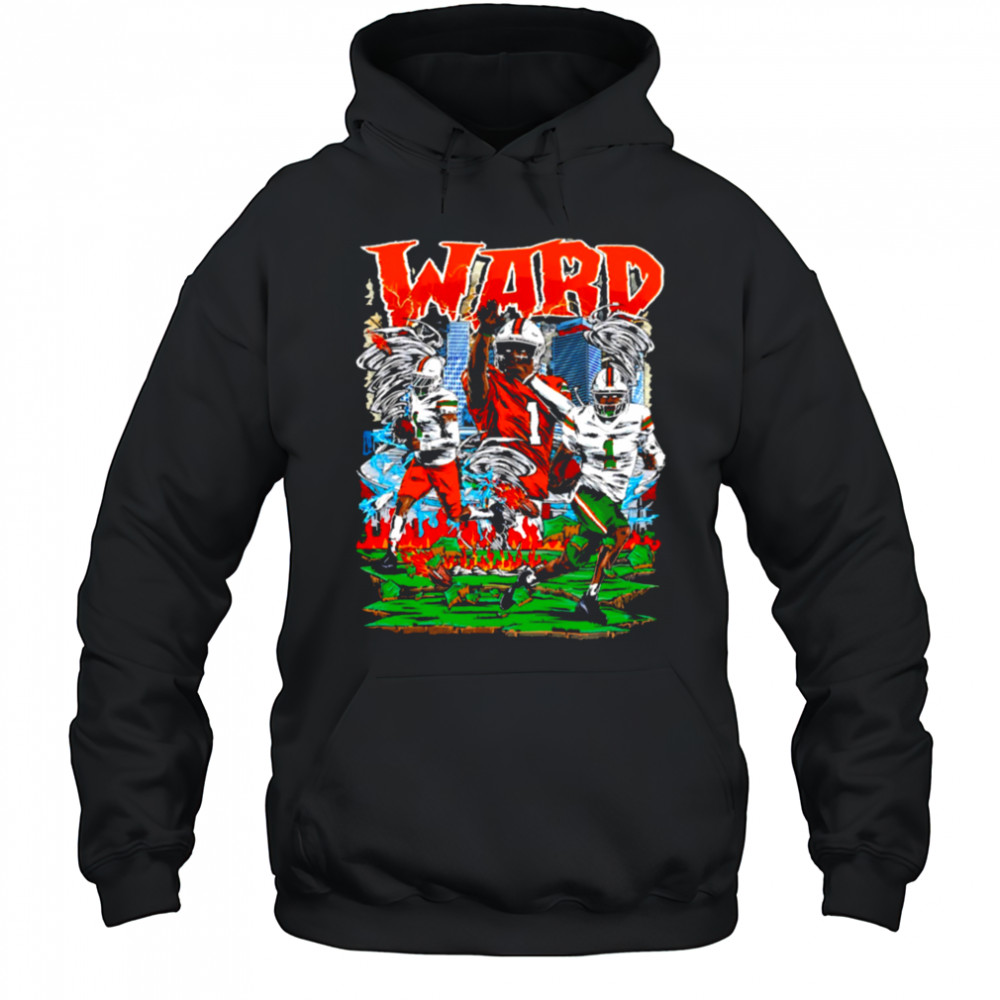 WARD Number 1 Miami Hurricanes Football Player Comic Style City Flames shirt Hoodie