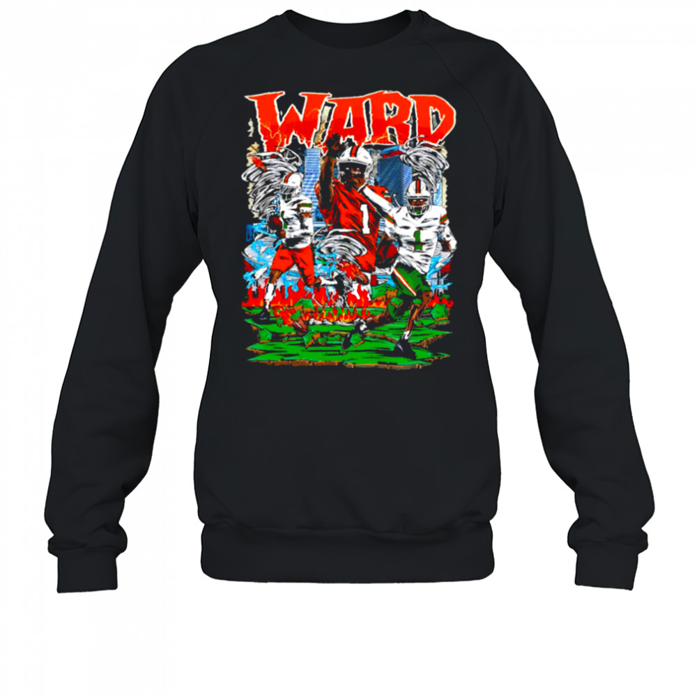 WARD Number 1 Miami Hurricanes Football Player Comic Style City Flames shirt Sweatshirt