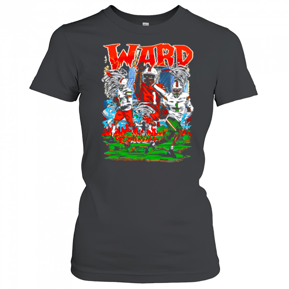 WARD Number 1 Miami Hurricanes Football Player Comic Style City Flames shirt Women's T-shirt