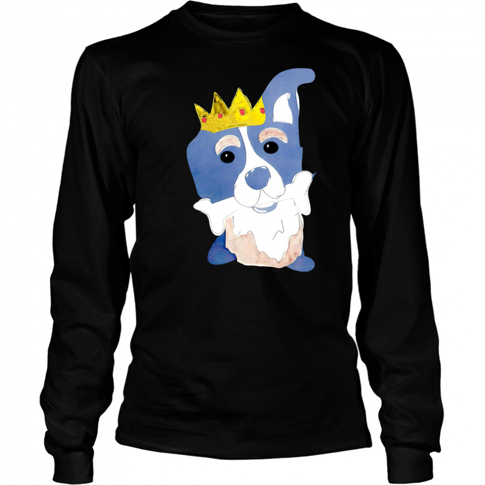 King dog chews bones cartoon shirt Long Sleeved