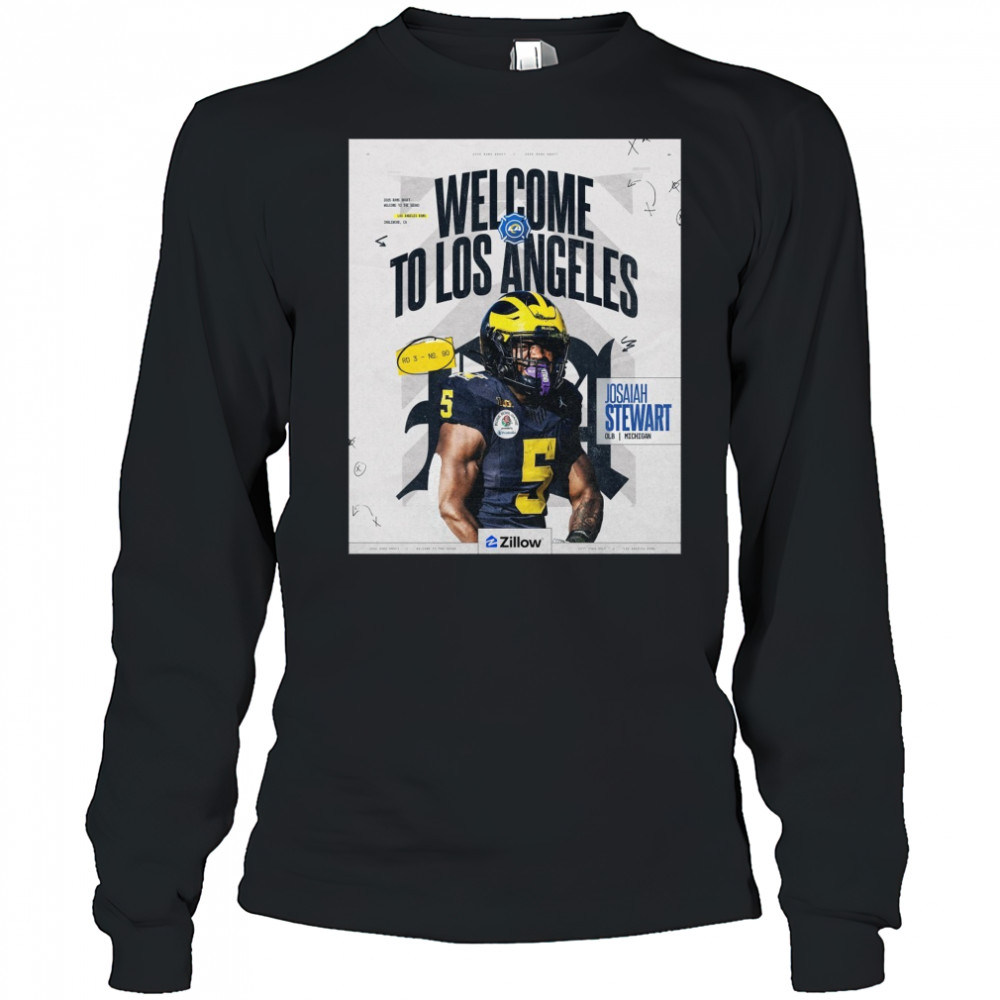 Los Angeles Rams Josaiah Stewart OLB Michigan Welcome To Los Angeles 2025 NFL Draft Poster t-shirt Long Sleeved