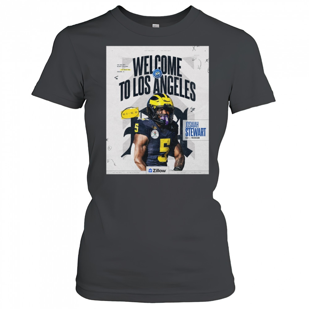 Los Angeles Rams Josaiah Stewart OLB Michigan Welcome To Los Angeles 2025 NFL Draft Poster t-shirt Women's T-shirt