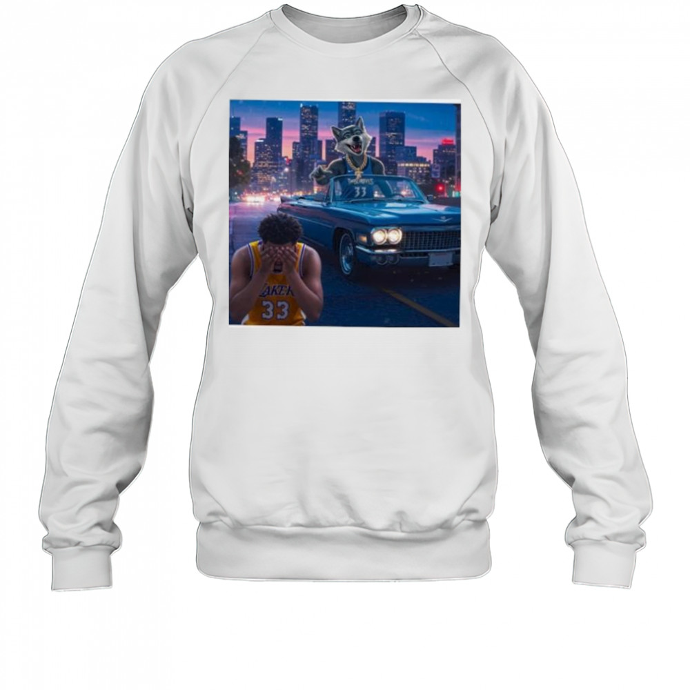Minnesota Timberwolves beat Los Angeles Lakers skyline mascot shirt Sweatshirt
