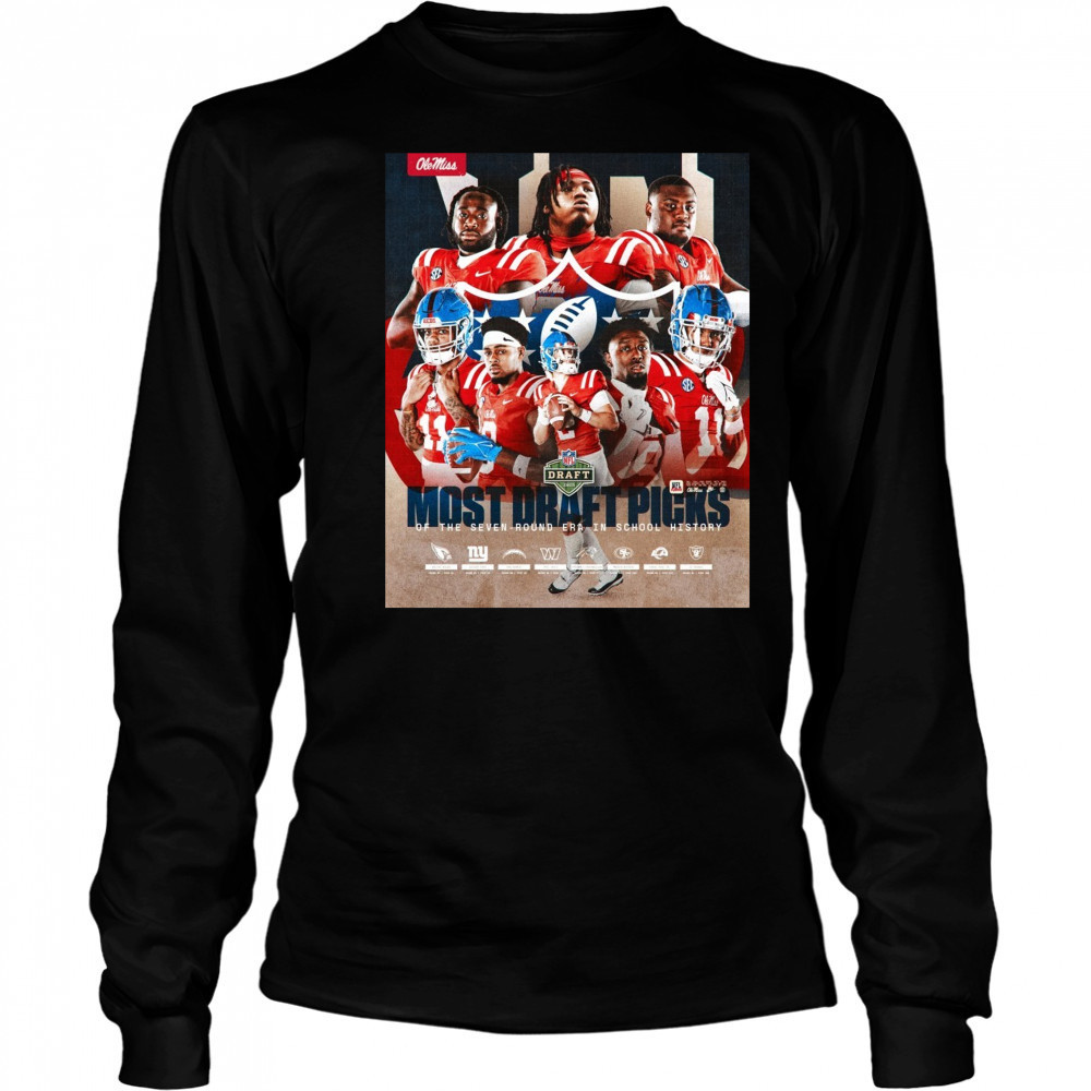 Ole Miss Rebels football Most Draft Picks Of The Seven-Round Era In School History 2025 NFL Draft Poster t-shirt Long Sleeved