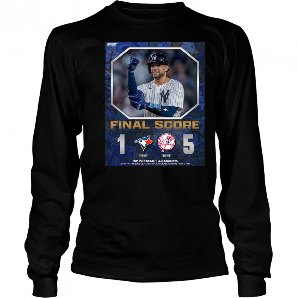 Poster New York Yankees Win Toronto Blue Jays Final Score 5 – 1 Top Performer J.C. Escarra t-shirt Long Sleeved