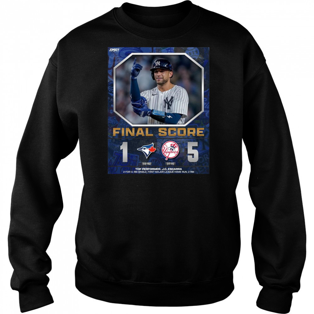 Poster New York Yankees Win Toronto Blue Jays Final Score 5 – 1 Top Performer J.C. Escarra t-shirt Hoodie