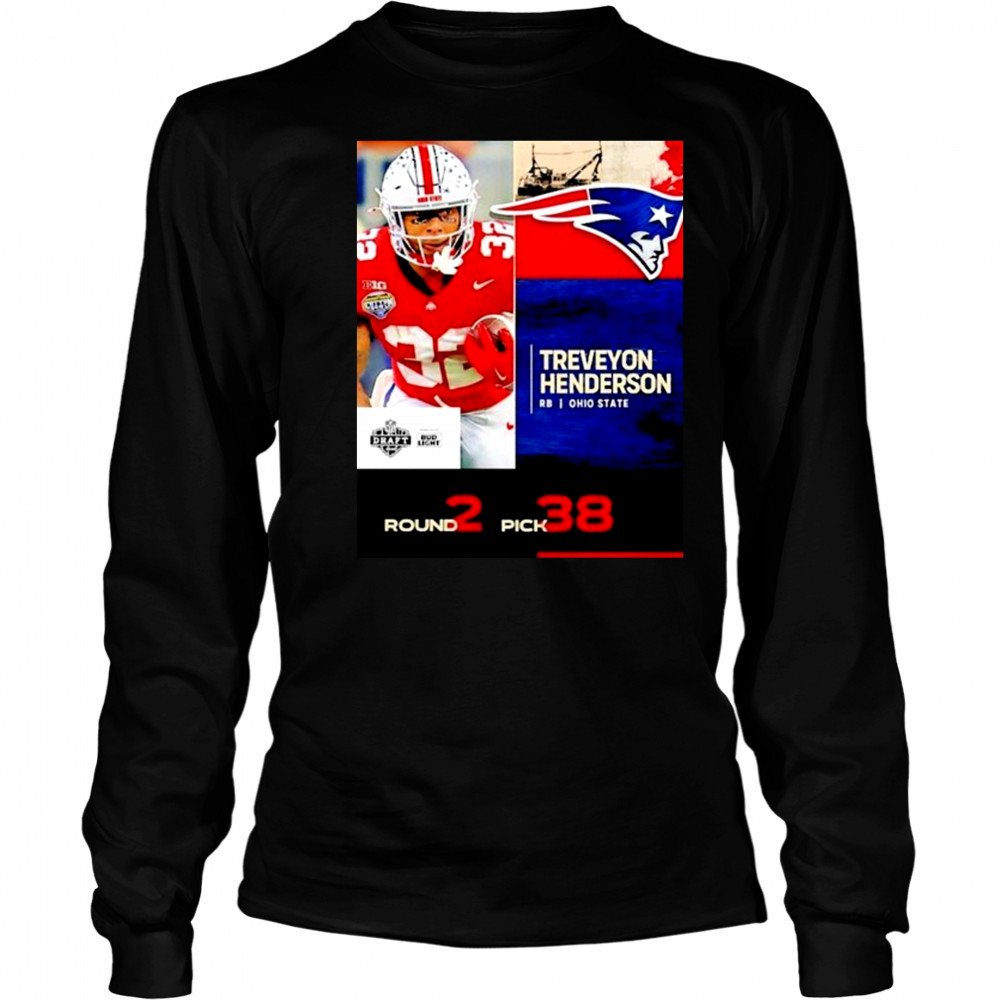 Treveyon Henderson New England Patriots 2025 Nfl Draft Poster T-Shirt Long Sleeved