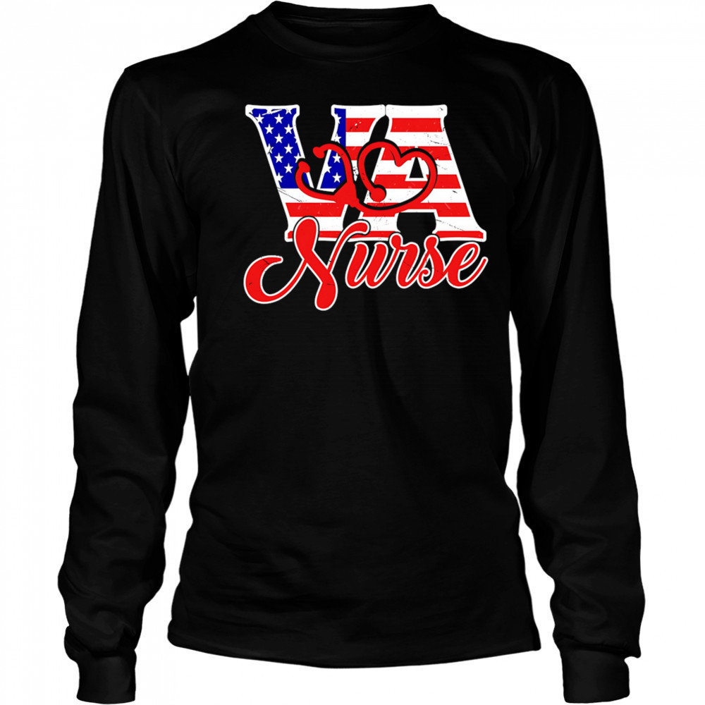VA love nurse American flag shirt Long Sleeved
