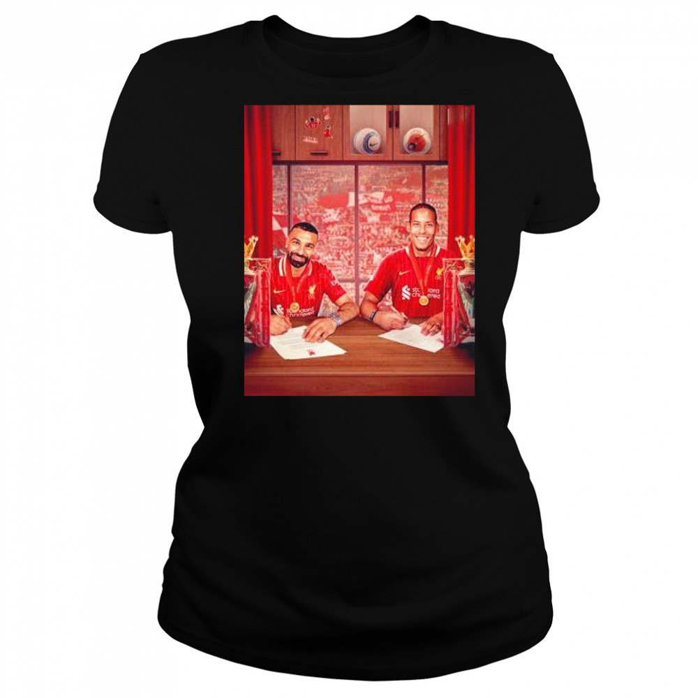 Virgil van Dijk and Mohamed Salah new contracts new medals shirt Women's T-shirt