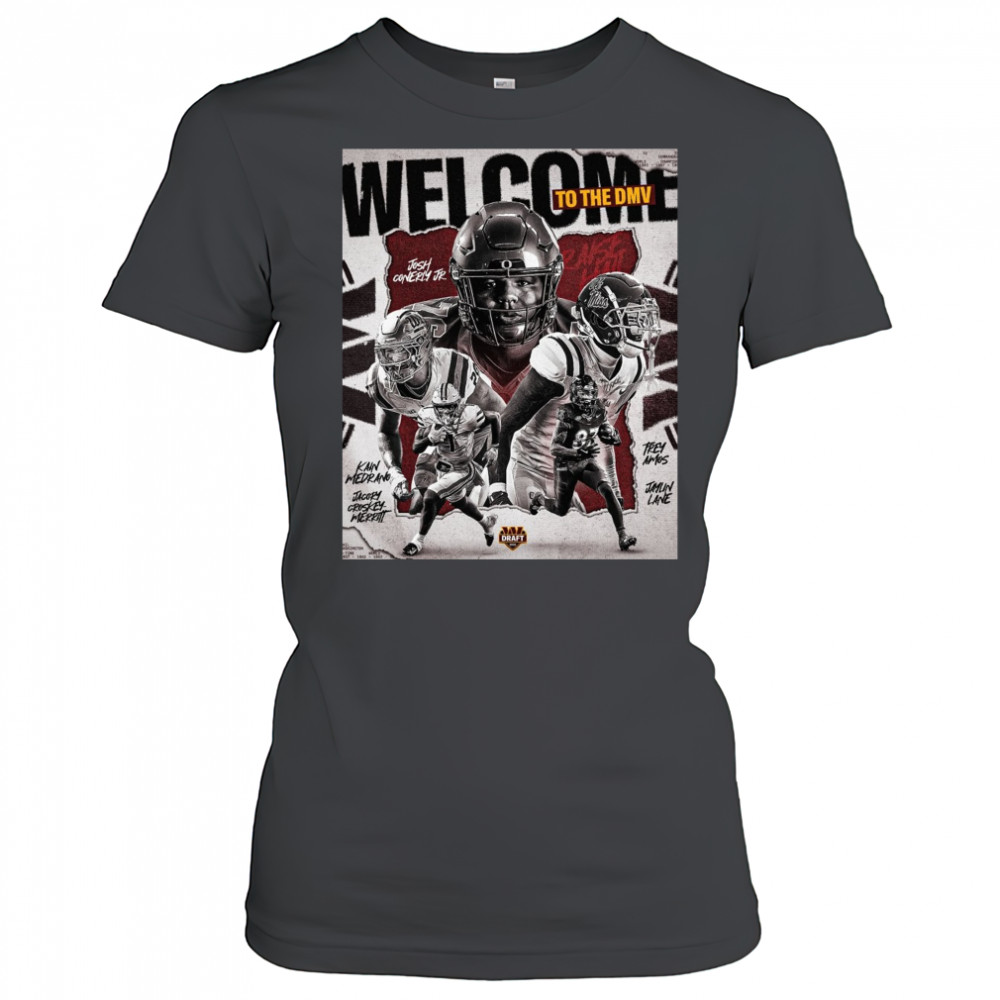 Washington Commanders Welcome To The DMV Josh Conerly Jr. Kain Medrano Trenayvian Amos Draft 2025 Poster t-shirt Women's T-shirt