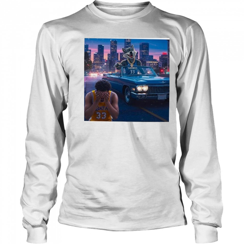 Minnesota Timberwolves beat Los Angeles Lakers skyline mascot shirt Long Sleeved