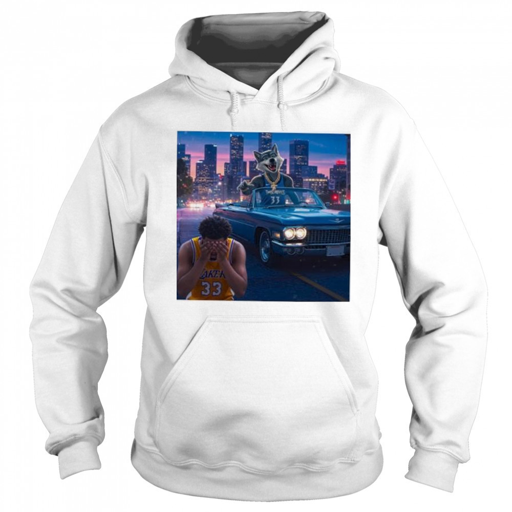 Minnesota Timberwolves beat Los Angeles Lakers skyline mascot shirt Sweatshirt