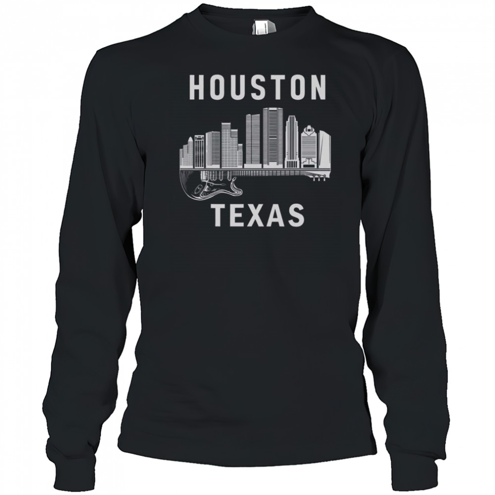 Top Houston City Skyline Music Texas Souvenir Houston T-Shirt Long Sleeved