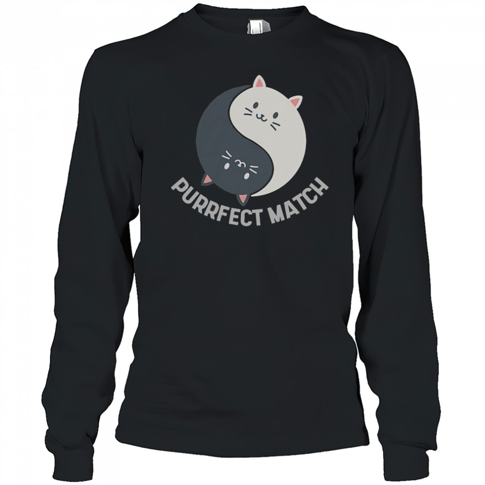 Good Purrfect Match Balance Cats Cute Kawaii Art T-Shirt Long Sleeved