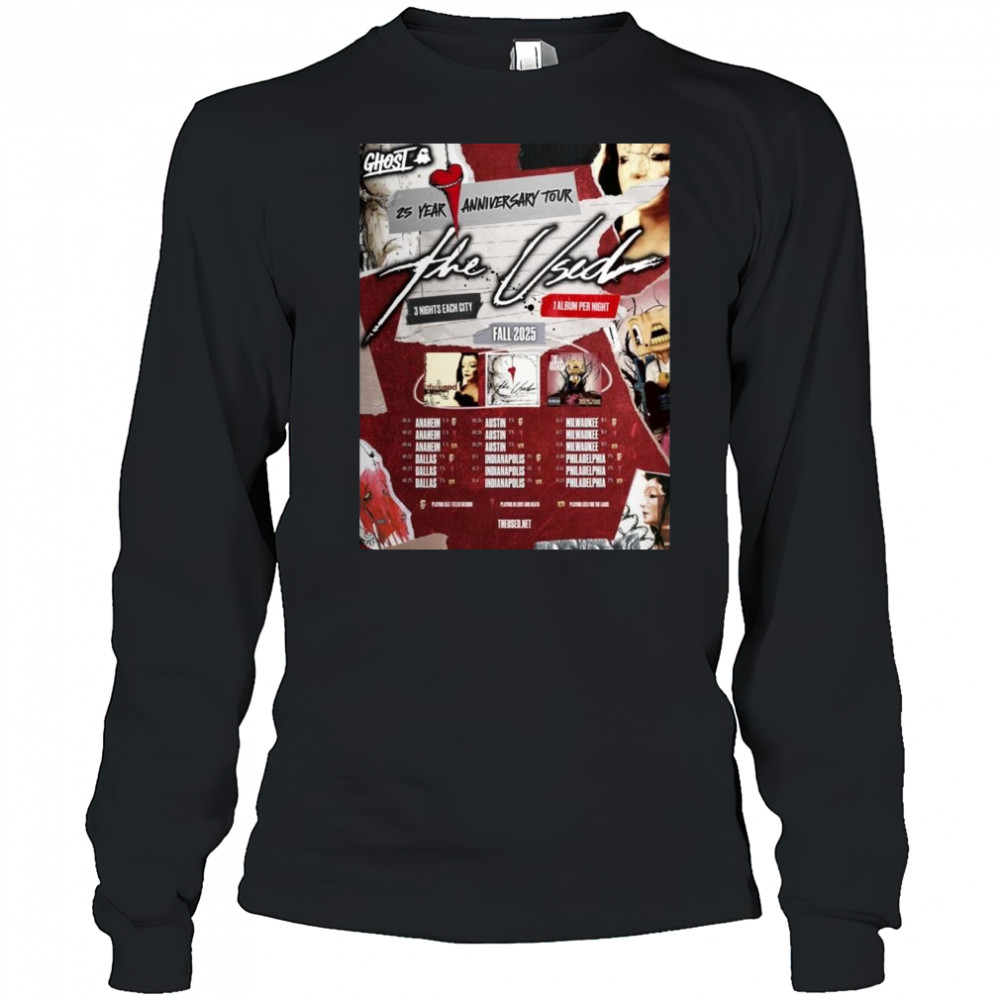 The Used 25th Anniversary Tour Fall 2025 Schedule Tour Shirt Long Sleeved