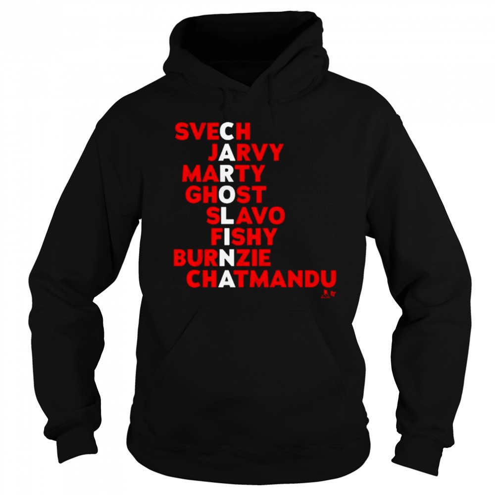 Carolina Hockey Names 2025 Svech Jarvy Marty Ghost Slavo Fishy Burnzie Chatmandu t-shirt Sweatshirt