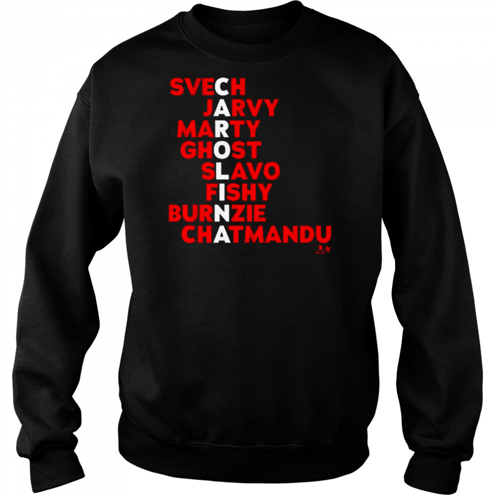 Carolina Hockey Names 2025 Svech Jarvy Marty Ghost Slavo Fishy Burnzie Chatmandu t-shirt Hoodie
