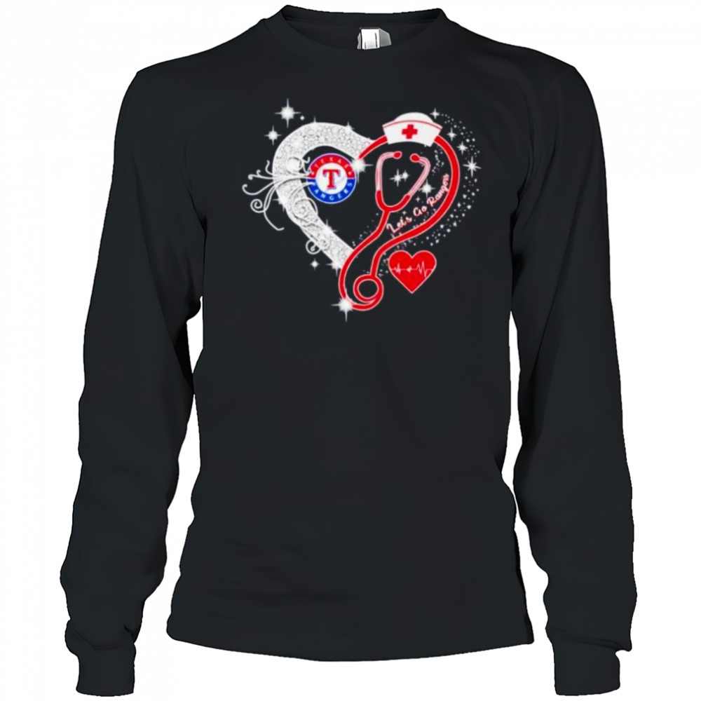 Nurse Texas Rangers let’s go Rangers heart stethoscope shirt Long Sleeved