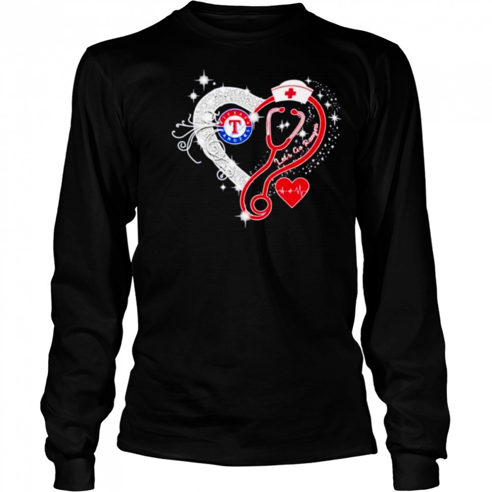 Nurse Texas Rangers let’s go Rangers heart stethoscope shirt Long Sleeved