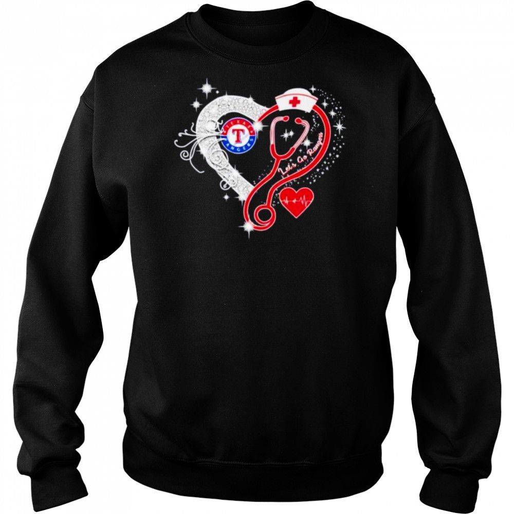 Nurse Texas Rangers let’s go Rangers heart stethoscope shirt Hoodie